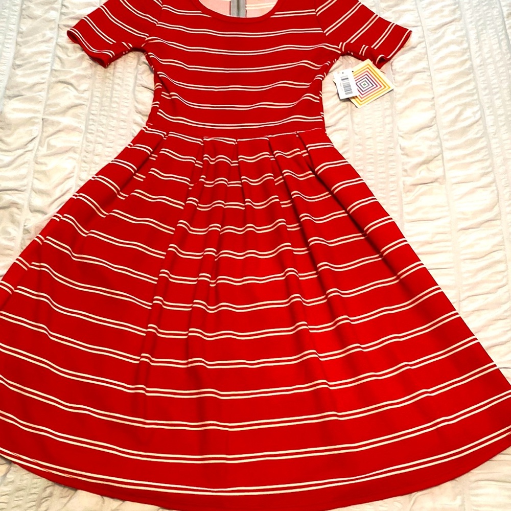 NWT Red w/ White stripes Amelia Dress by LuLaRoe